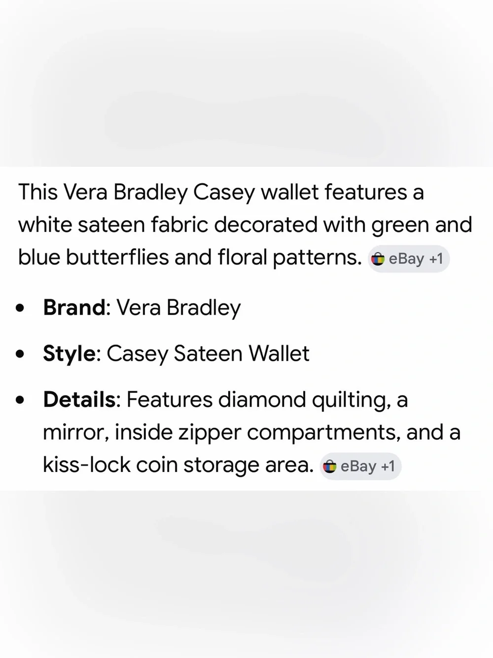 Vera Bradley Quilted Casey Floral Fold-Over Wallet Butterfly Garden - Picture 6 of 6
